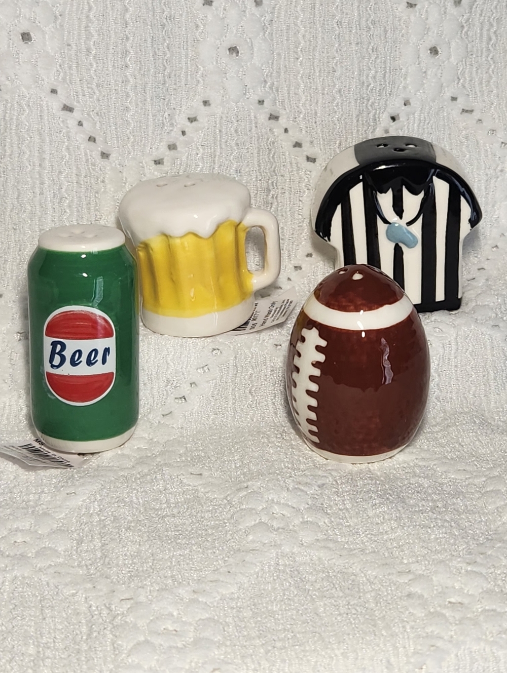 Salt And Pepper Shakers Referee Shirt, Football, Mug Of Beer, Can Of Beer